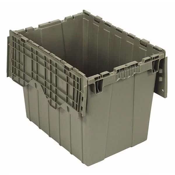 Attached Lid Container, 17.25 gal, 21 7/8 in L, 15 1/8 in W, 17 1/4 in H, Gray, Plastic