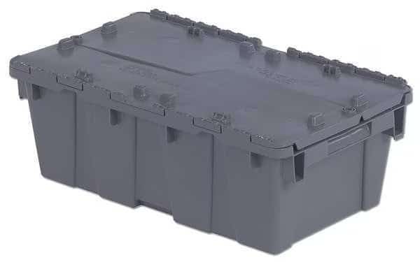 Attached Lid Container, 5.23 gal, 19 3/4 in L, 11 3/4 in W, 7 1/4 in H, Gray, Plastic, Metal Hinge