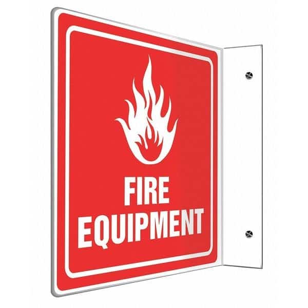 Fire Equipment Sign, 8X8", WHT/R, PLSTC