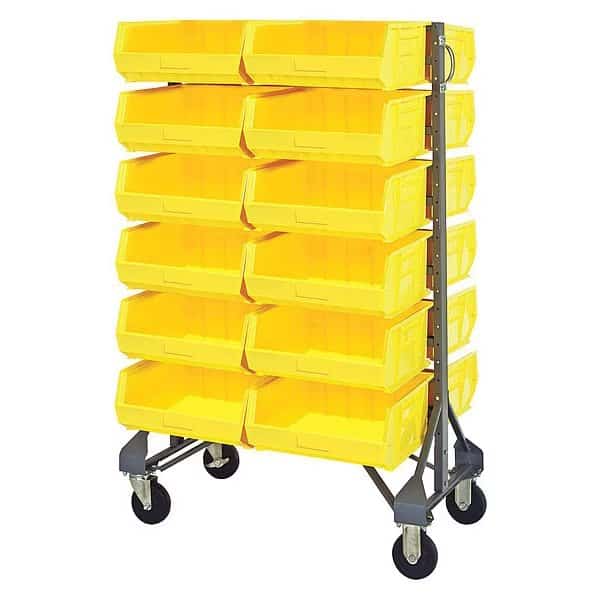 Steel Mobile Bin Rail Floor Rack, 20 in W x 36 in D x 53 in H, Yellow, QUANTUM STORAGE SYSTEMS, Mfr# MQRU-12D-250-24YL