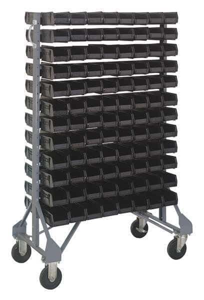 Steel Mobile Bin Rail Floor Rack, 36 in D x 53 in H x 20 in W, Black
