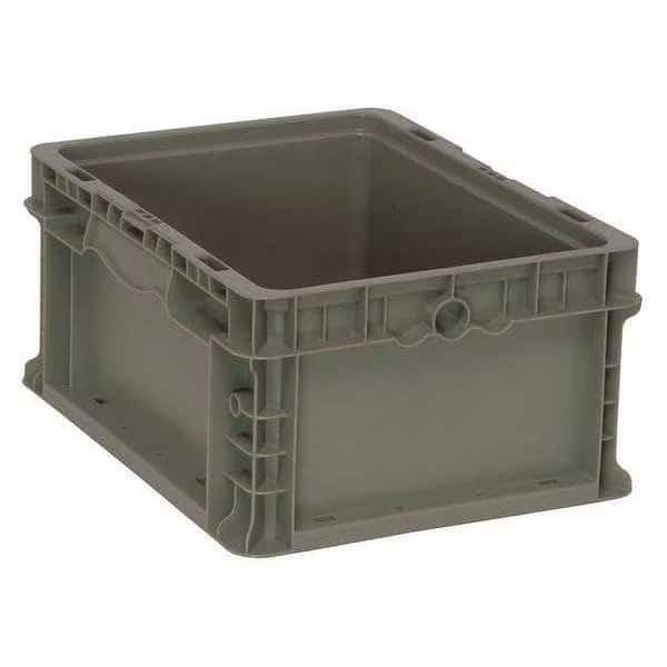 Solid & Stackable Straight Wall Storage Container, 3.7 gal, 12 in L x 15 in W x 7-1/2 in H, Gray