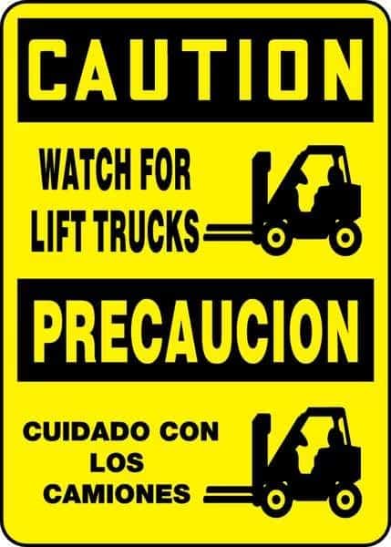 Spanish-Bilingual Caution Sign, 14" H, 10" W, Plastic, Rectangle, English, Spanish, SBMVHR600VP