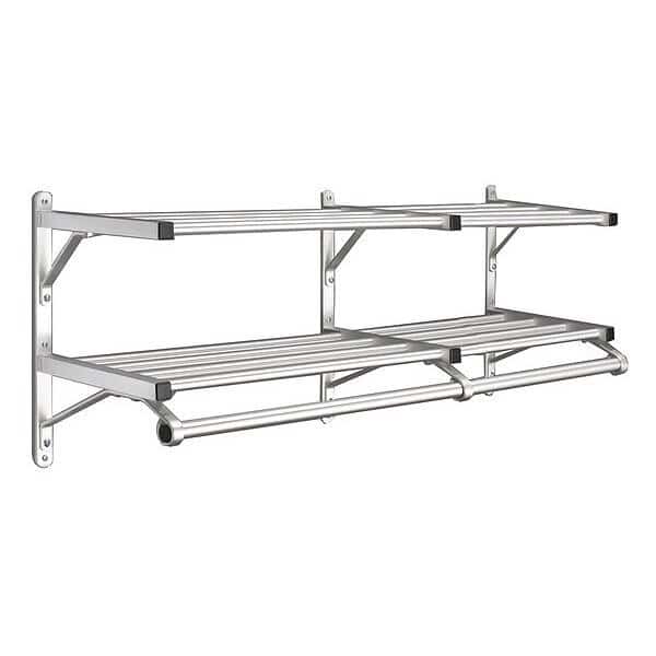 Coat Rack, 2 Shelves, 36 In W, Satin Alum