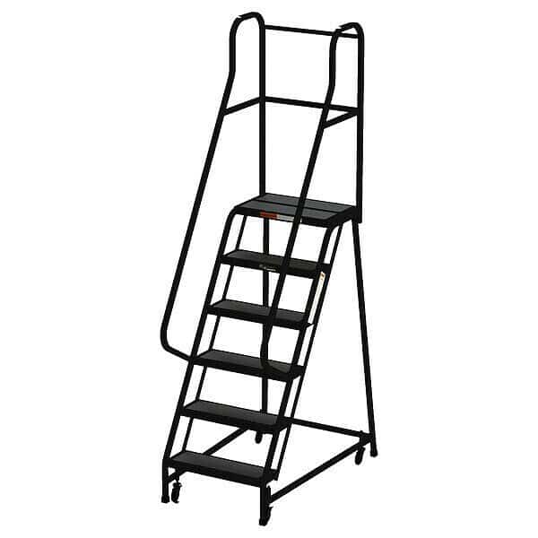 7.5 ft H Steel Rolling Ladder, 6 Steps, 450 lb Load Capacity