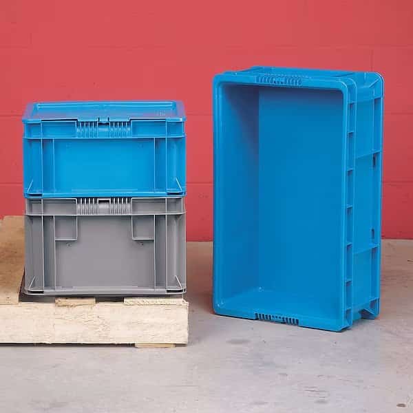 Straight Wall Storage Container, 3.6 gal, 12 in L, 15 in W, 7-1/2 in H, Gray, Plastic