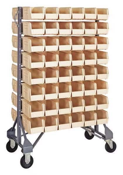 Steel Mobile Bin Rail Floor Rack, 36 in D x 53 in H x 20 in W, Ivory