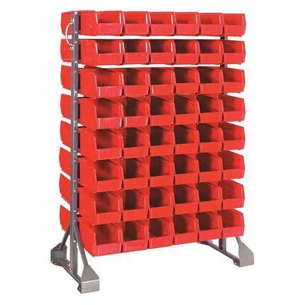 Steel Bin Rail Floor Rack, 20 in D x 54 in H x 36 in W, Red