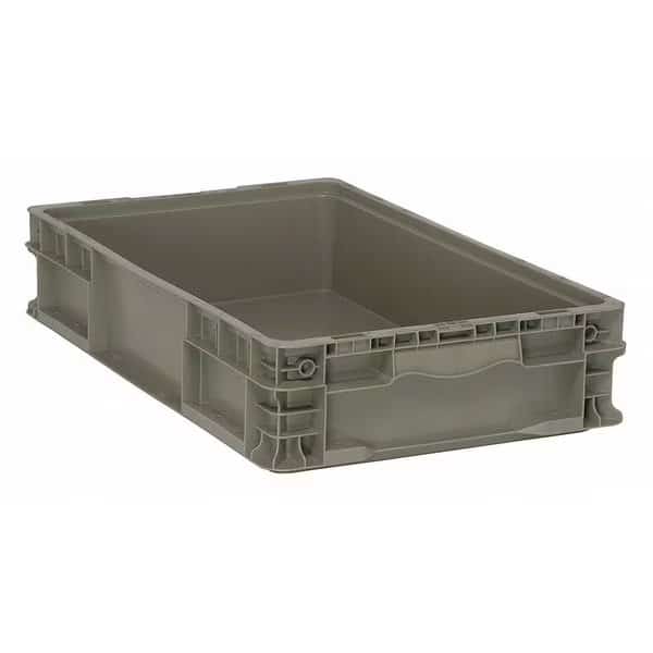 Straight Wall Storage Container, 5.2 gal, 24 in L x 15 in W x 5 in H, Gray, Polyethylene