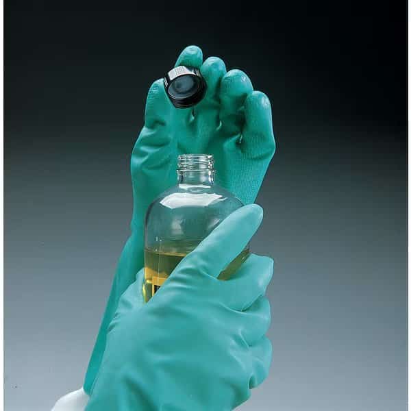 Chemical Resistant Gloves, Nitrile, 13 in L, 18.00 mil, Green, 9, 1 PR