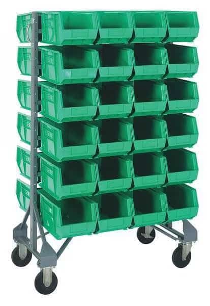 Steel Mobile Bin Rail Floor Rack, 20 in W x 36 in D x 53 in H, Green, Quantum Storage Systems, Mfr#: MQRU-12D-240-48GN