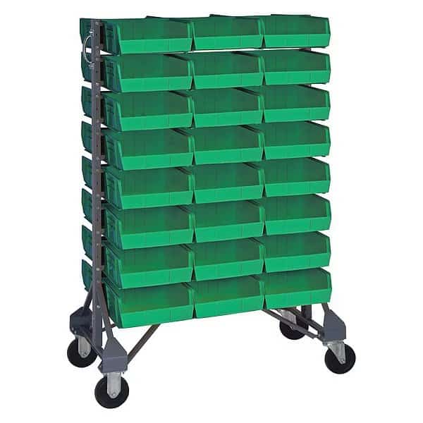 Steel Mobile Bin Rail Floor Rack, 36 in D x 53 in H x 20 in W, Green