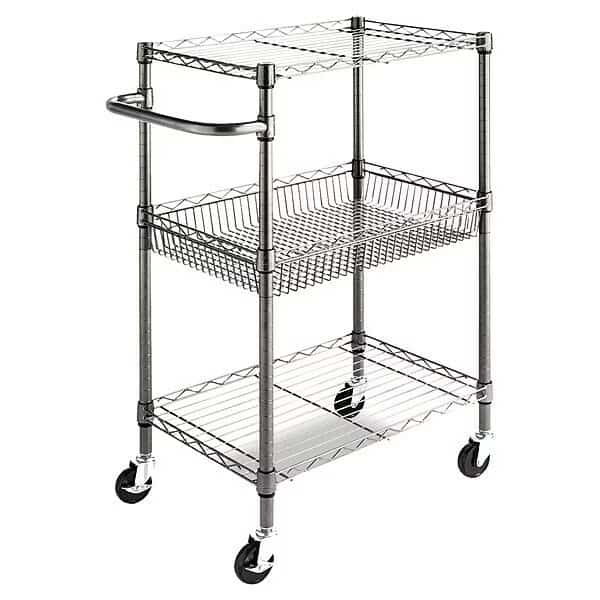 Three Tier Wire Rolling Cart, 28x16x39", Black Anthracite, Welded Wire, 28" W, 39" H, 16" D