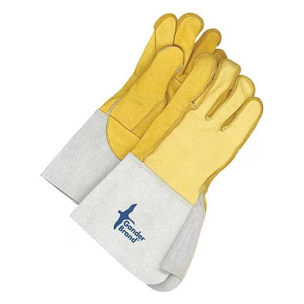 Welding Gloves, Gauntlet w/Gore Cuff, Straight Thumb, Gold/Gray, 8, 1 PR
