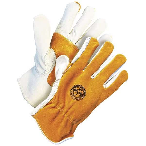 Leather Drivers Gloves, Shirred Slip-On Cuff, Ambidextrous Thumb, Yellow, M, 1 PR