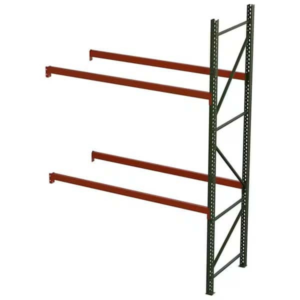 Pallet Rack Add-On Unit, Teardrop, Roll Formed Style, 16 ft H, 123 in W, 42 in D, Green/Orange