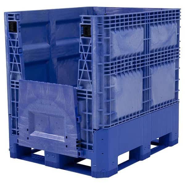 Collapsible Bulk Container, 28.4 cu ft, 48 in L, 40 in W, 34 1/2 in H, Blue, Plastic