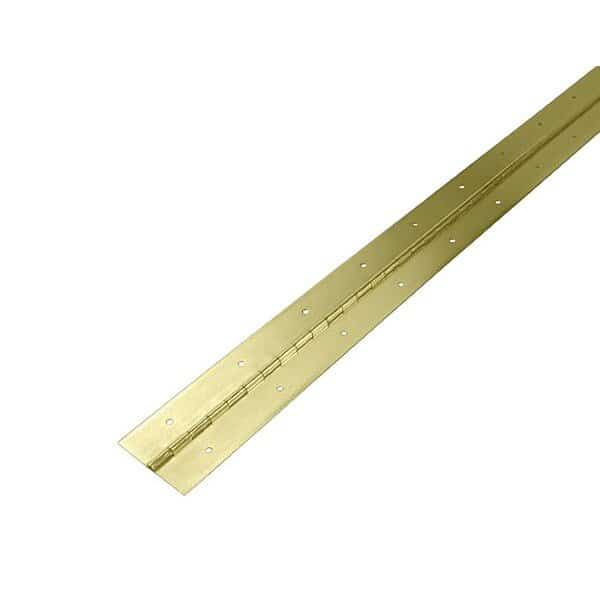 Piano Hinge, Steel, Full Surface Mounting, 1 1/2 in Leaf W x 72 in Leaf H, Bright Brass