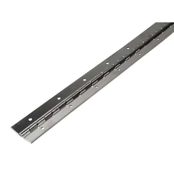 Piano Hinge, Steel, Full Surface Mounting, 1 1/4 in Leaf W x 48 in Leaf H, Bright Nickel
