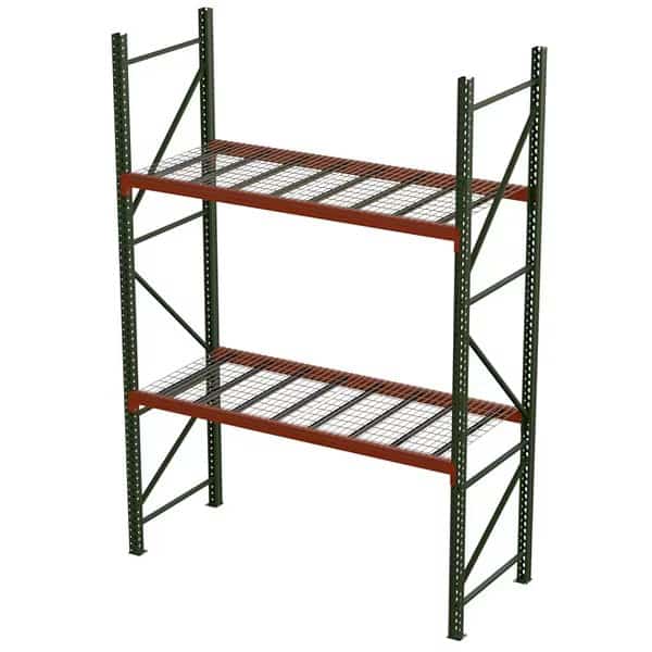 Pallet Rack Starter Unit, Teardrop, Roll Formed Style, 16 ft H, 102 in W, 42 in D, Green/Orange