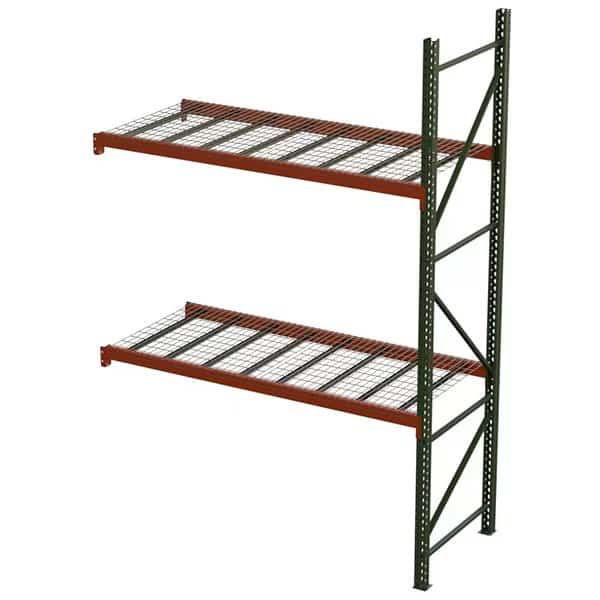 Pallet Rack Add-On Unit, Teardrop, Roll Formed Style, 16 ft H, 99 in W, 42 in D, Green/Orange