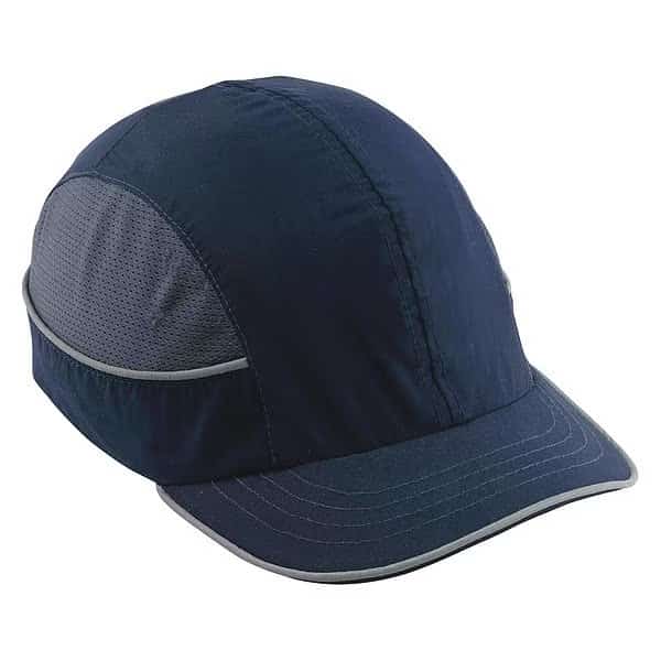 Bump Cap, Short Brim Baseball, ABS, Hook-and-Loop Suspension, Navy, Fits Hat Size One Size Fits Most