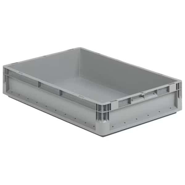 Straight Wall Storage Container, 2.9 gal, 16 in L, 12 in W, 5 in H, Gray, Polypropylene