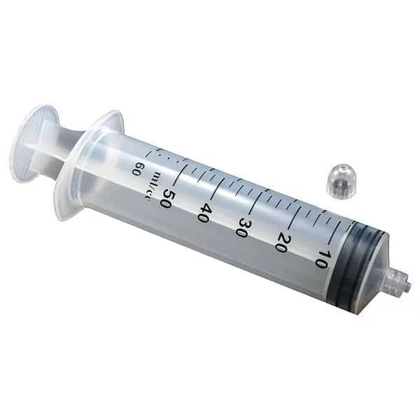 Disposable Syringe, Polypropylene, Synthetic Rubber, 60 mL, 25 PK
