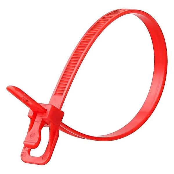 Cable Tie, 6 in L, 1.40 in Max Bundle Dia., Red, Nylon 6/6, 50 lb Strength, 20 PK
