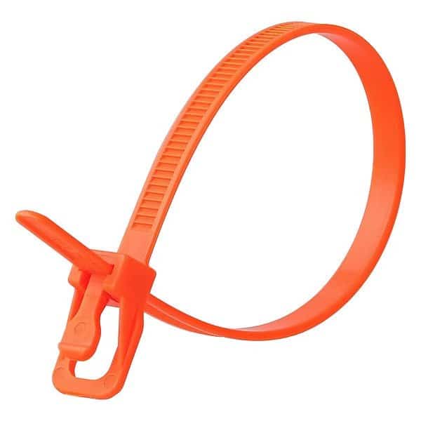 Cable Tie, 8 in L, 2.16 in Max Bundle Dia., Fluorescent Orange, Nylon 6/6, 50 lb Strength, 20 PK