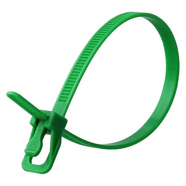 Cable Tie, 8 in L, 2.16 in Max Bundle Dia., Green, Nylon 6/6, 50 lb Strength, 100 PK