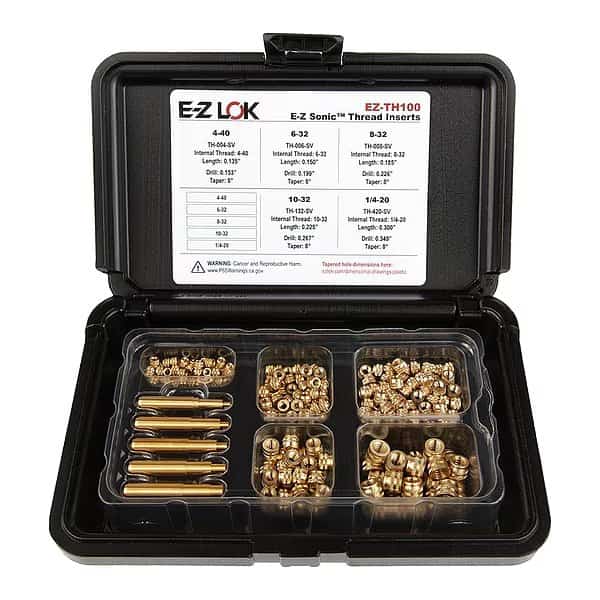Heat-Set Insert Kit, #4-40 to 1/4"-20, 9/64 in, 5/32 in, 3/16 in, 7/32 in, 19/64 in L, Brass