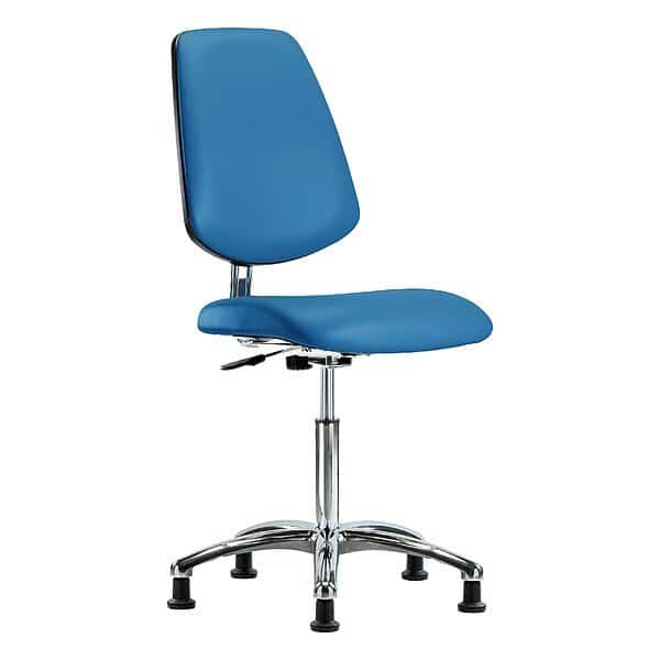 ESD Task Chair, Vinyl (Antibacterial), Blue, 21-1/2" to 29" Seat Height, Non-Marring Glides