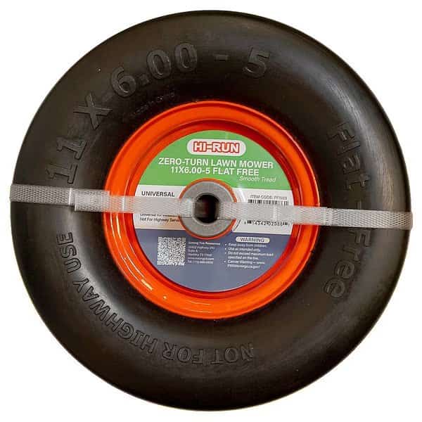 Zero Turn Lawn Mower Tire & Wheel, Flat Free, 11 x 6.00, Smooth Tread, 350 lb Cap