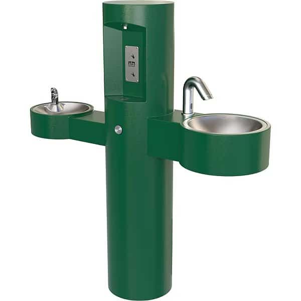 Freestanding Mount, Green, Two-Level Fountain, Bottle Filler, Hand Wash Basin