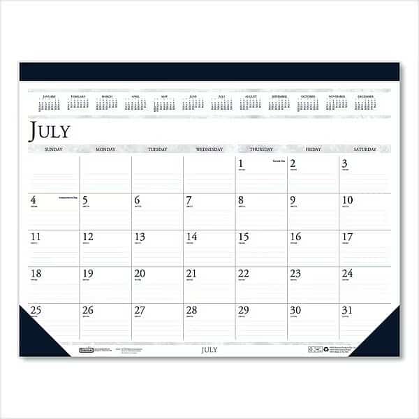 22 x 17" Two-Color Dated Monthly Desk Pad Calendar, White