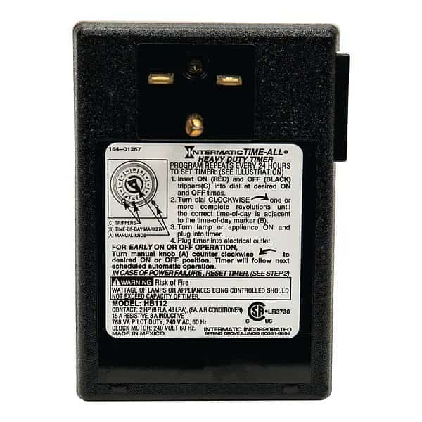 Timer, Mechanical, 240V, 15A, Plug In, INTERMATIC, Mfr# HB112