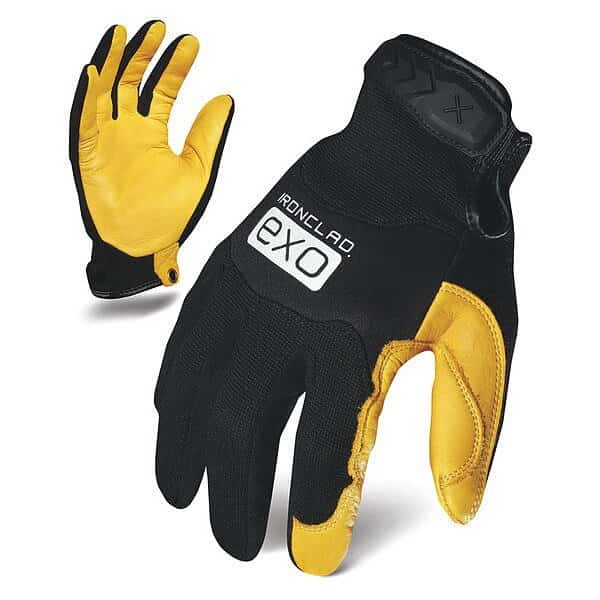EXO Mechanics Gloves, Cowhide Leather Palm, Polyester Back, S, Black/Gold