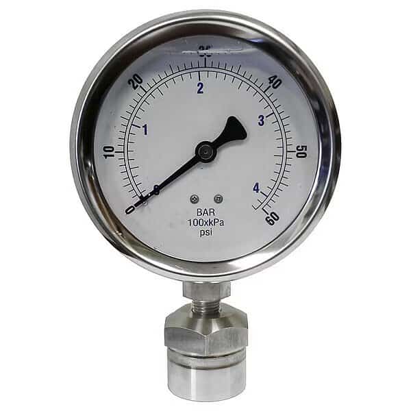 Pressure Gauge, 0 to 5,000 psi, 4 in Dial, 1/4 in NPT, Bottom Location