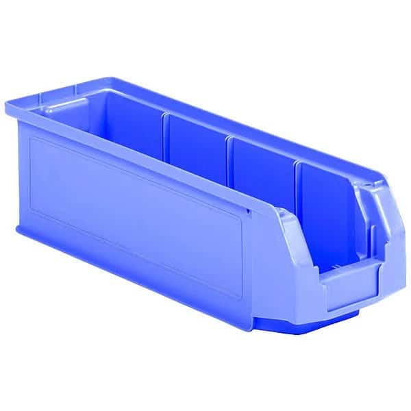 Hang & Stack Storage Bin, 0.27 cu ft, 19 11/16 in L, 6 3/16 in W, 5 5/8 in H, Blue, Plastic