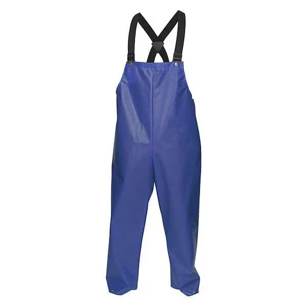 Rain Bib Overall, Polyurethane, 30 in Inseam, 44 in Waist, 0.25 mm Thickness, Blue, M