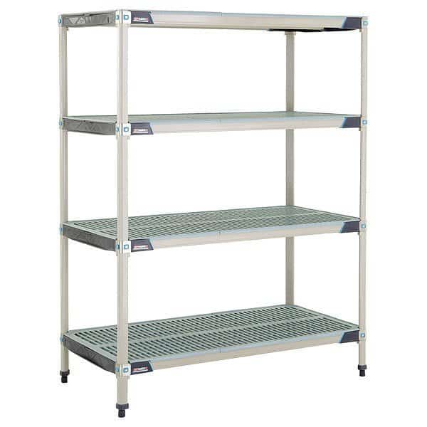 Plastic Industrial Shelving, 72 in D, 18 in W, 62 in H, 4 Shelves, Blue/Taupe