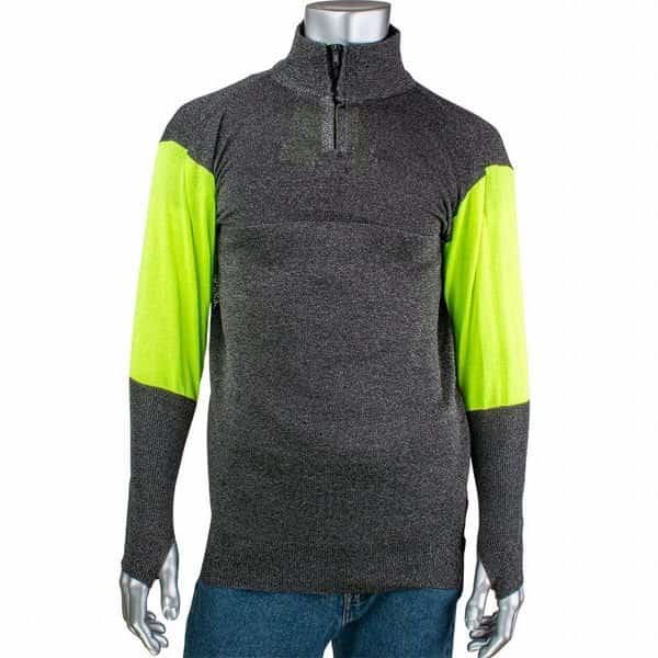 Cut and Abrasion Resistant 1/4 Zip Pullover, Hi-Vis Sleeves, Thumb Holes, 3XL, KUT GARD, Mfr# PJG145-3CM-HVB-TH-3XL