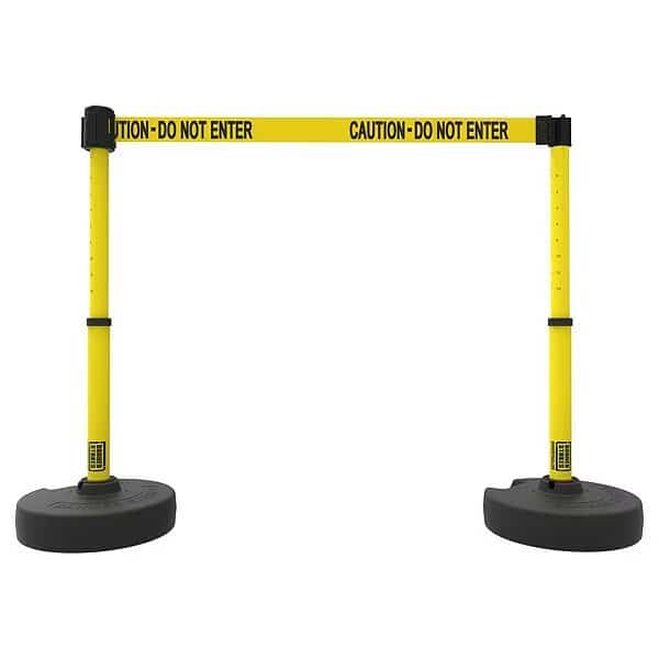 Belt Barrier System, Red, 15 ft Length, 22 in to 42 in Adjustable Post Height
