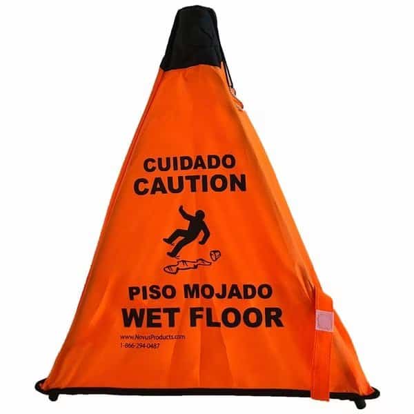 Wet Floor Sign, 18 1/2 in Height, 16 1/2 in Width, Nylon, English and Spanish