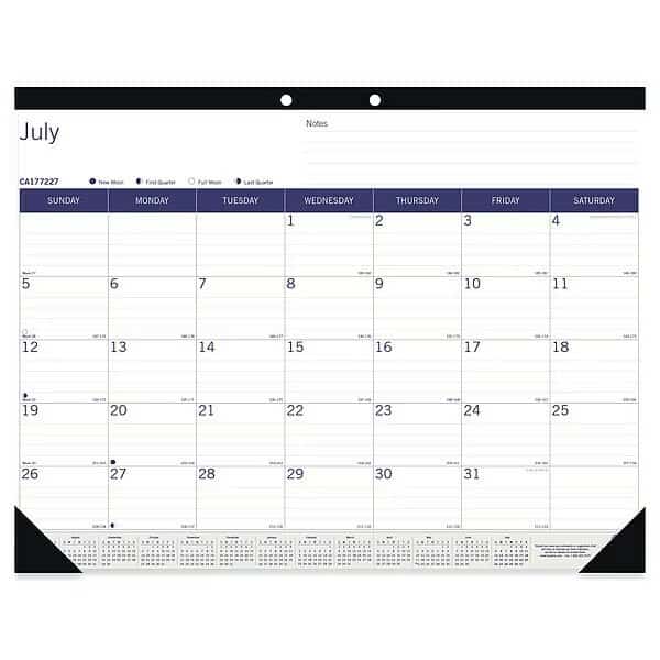 DuraGlobe Academic Desk Pad Calendar, 22 x 17, Black Headband, 13-Month (July to July): 2024 to 2025