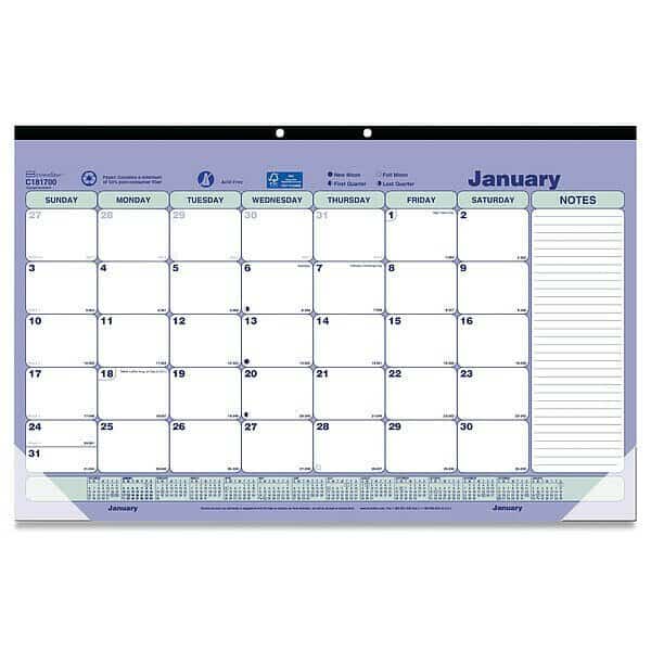 Monthly Desk Pad Calendar, 17.75 x 10.88, White/Blue/Green Sheets, 12-Month (Jan to Dec): 2025