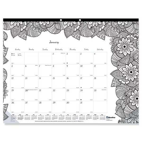 Monthly Desk Pad Calendar, DoodlePlan Coloring Pages, 22 x 17, 12-Month (Jan to Dec): 2025