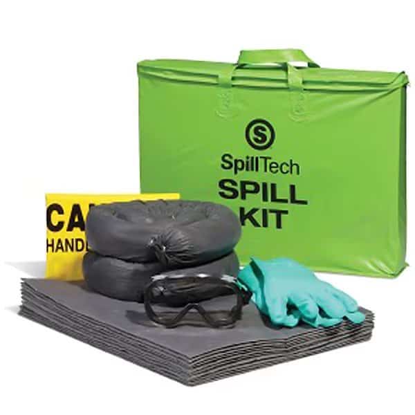 Universal Tote Spill Kit, 5 Gallon Volume Absorbed Per Kit, Drum Container, 4 ft Sock Length, Green