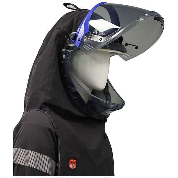 Arc Flash Lift Front Hood, 4 PPE CAT, 40 cal/sq cm, Polycarbonate Window, Charcoal Grey, Universal